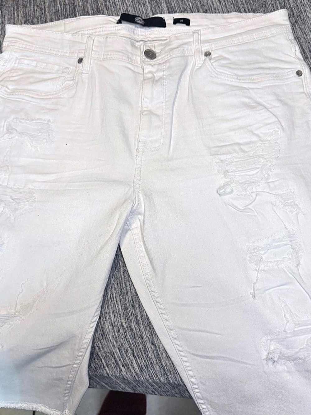 SOPRANI Distressed Straight Leg Jeans in White Waist 38